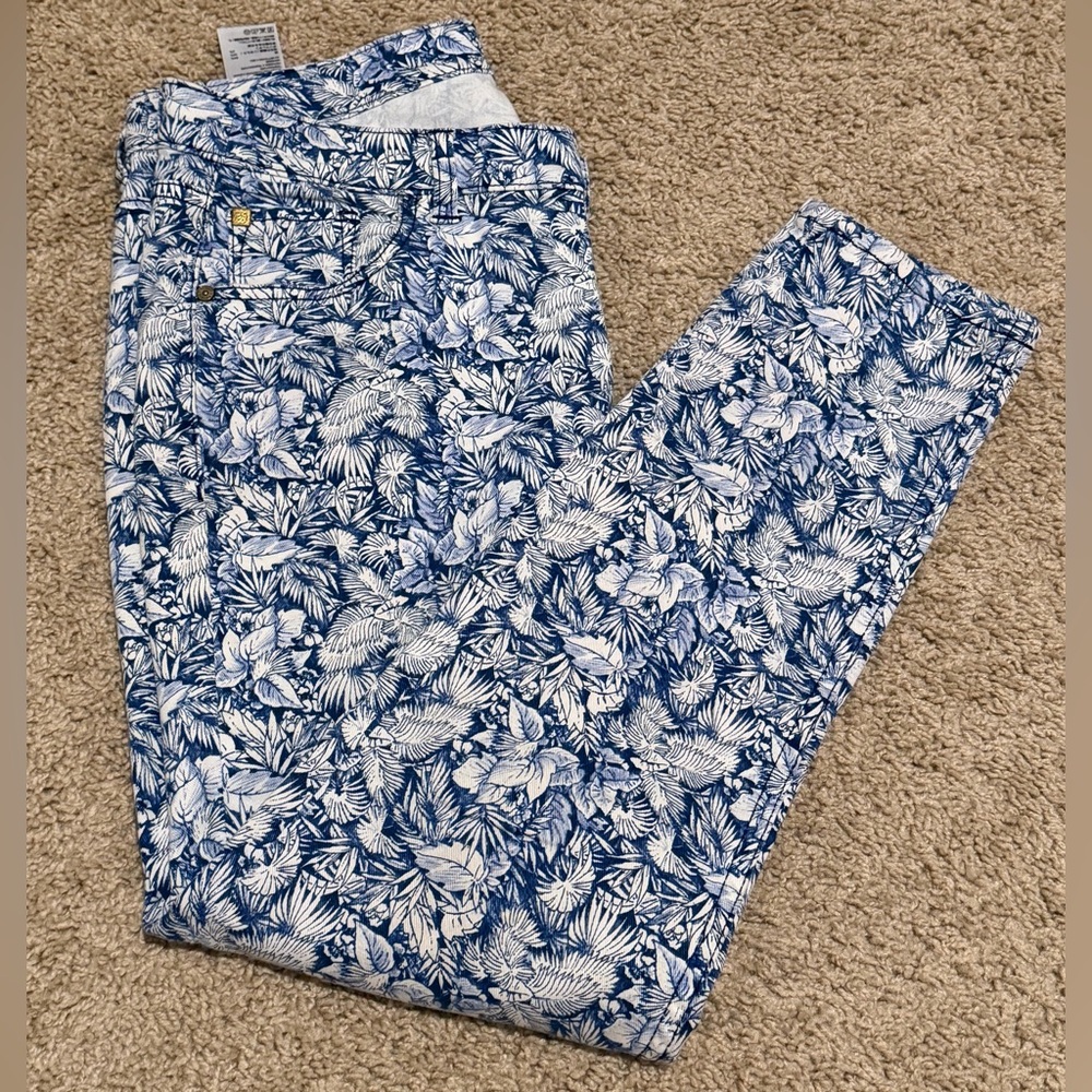 TOMMY BAHAMA Womens Ankle Jeans Size 10 Blue White Tropical Palm Denim Mid Rise